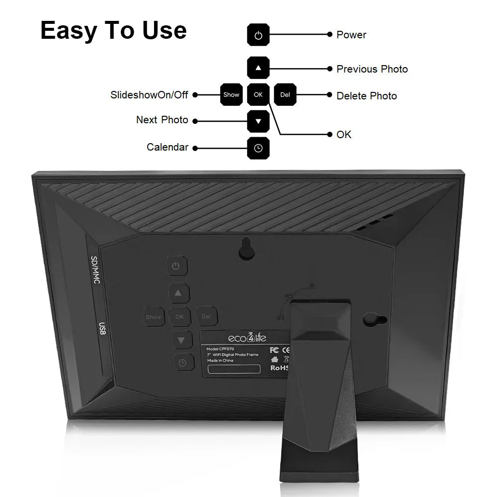 Digital Picture Frame | 7 Inch Display | 256GB Card Support | WiFi IPS 1024x600