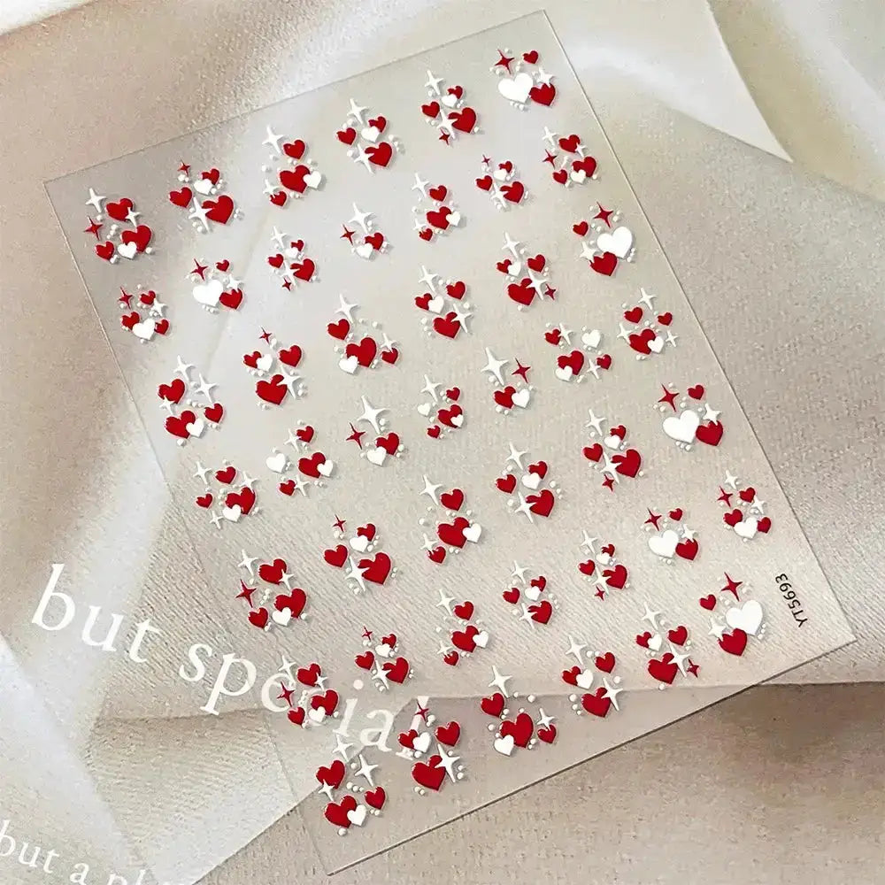 3D Valentine's Day Love Heart Nail Art Sticker Red White Cross Stars Self-Adhesive Nail Decals 8*10cm Kawaii Heart Nail Sticker from PriceLows™