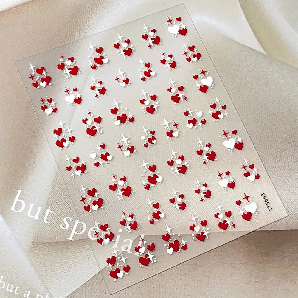 3D Valentine's Day Love Heart Nail Art Sticker Red White Cross Stars Self-Adhesive Nail Decals 8*10cm Kawaii Heart Nail Sticker from PriceLows™