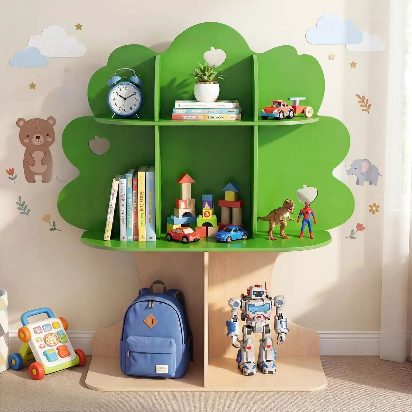 Tree-Shaped 3-Tier Bookshelf With 8 Compartments, Modern Wooden Storage Organizer For Home from PriceLows™