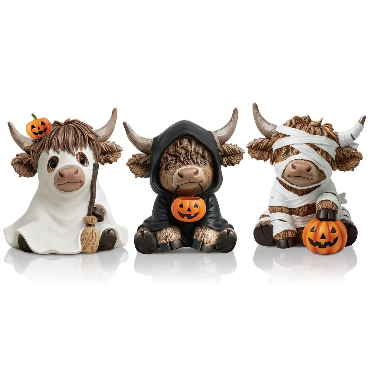 Halloween Wood Cow Statues | 3 Piece Set | Shelf Decor