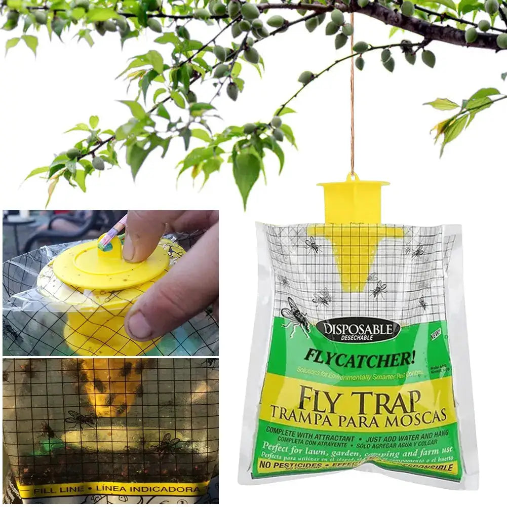 Hanging Fly Trap Bag with Fly Bait Disposable Flies Trap Non-Toxic Mosquito Trap Catcher Fly Wasp Insect Bug Killer for Outdoor from PriceLows™