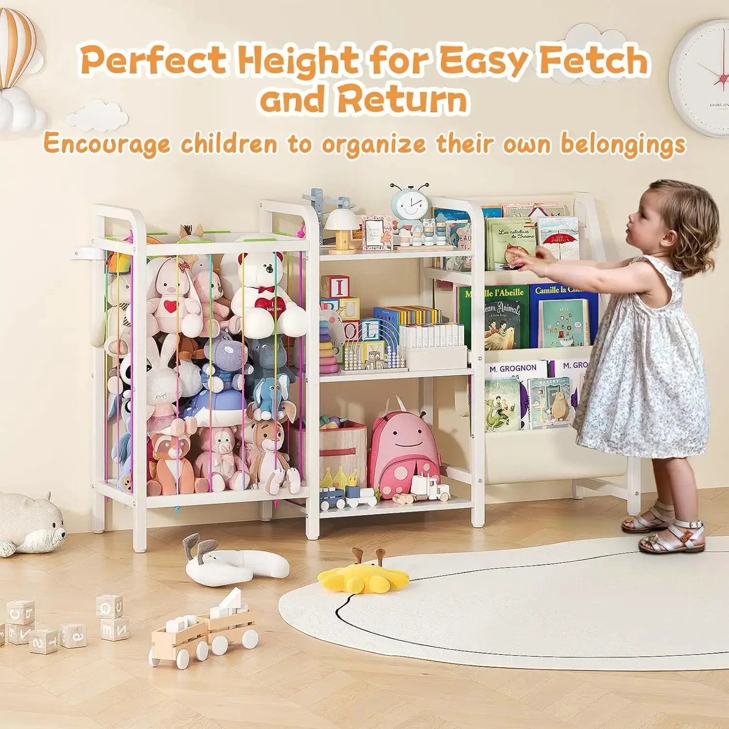 3-Tier Kids Bookshelf with Toy Storage, Montessori Design for Nursery and Playroom, White from PriceLows™