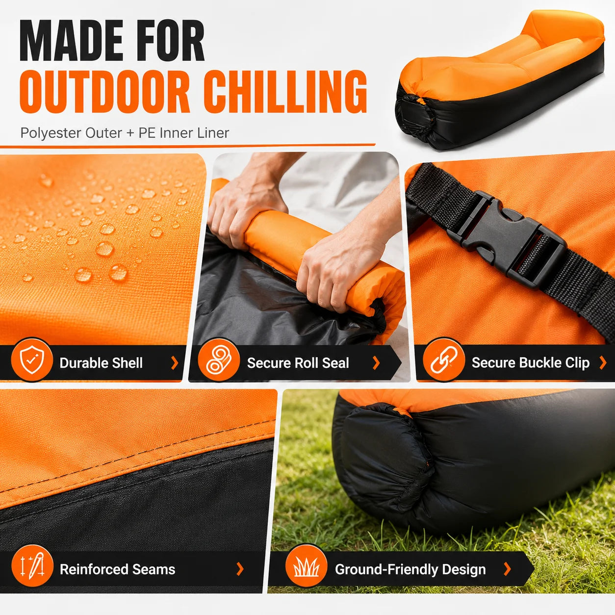 Air Lounger | Waterproof | Fast Inflatable | Carry Bag Included