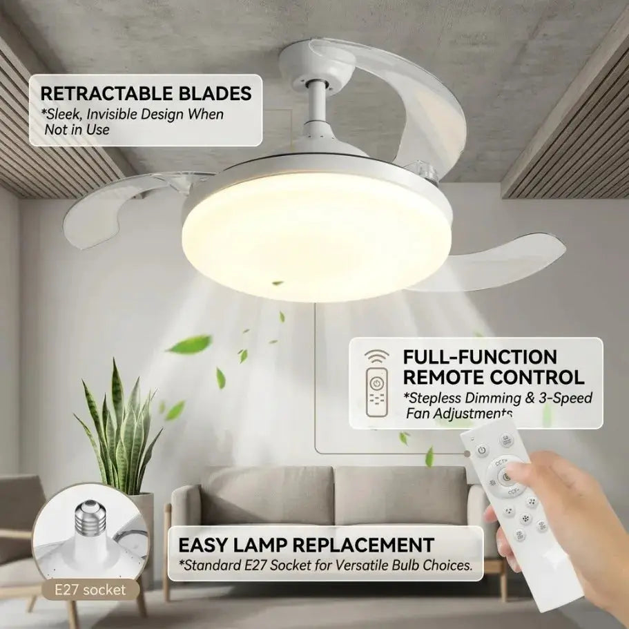 Ceiling Fan Light | Remote Control | E27 Base | Invisible Design