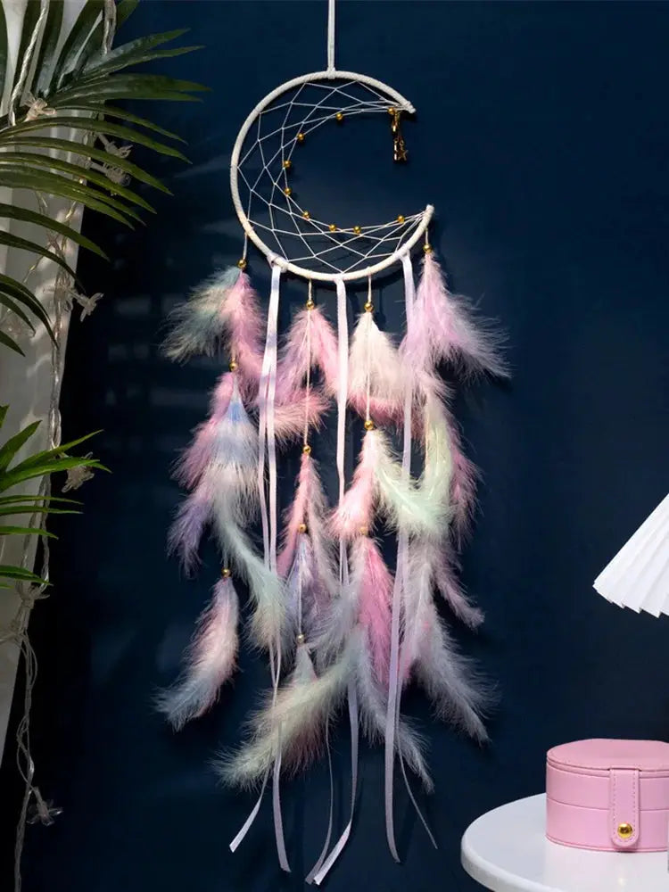 Moon Dream Catcher Feather Wind Chimes Hand-woven Wall Bedroom Hanging Ornaments Birthday Festival Gifts Home Decoration Crafts from PriceLows™