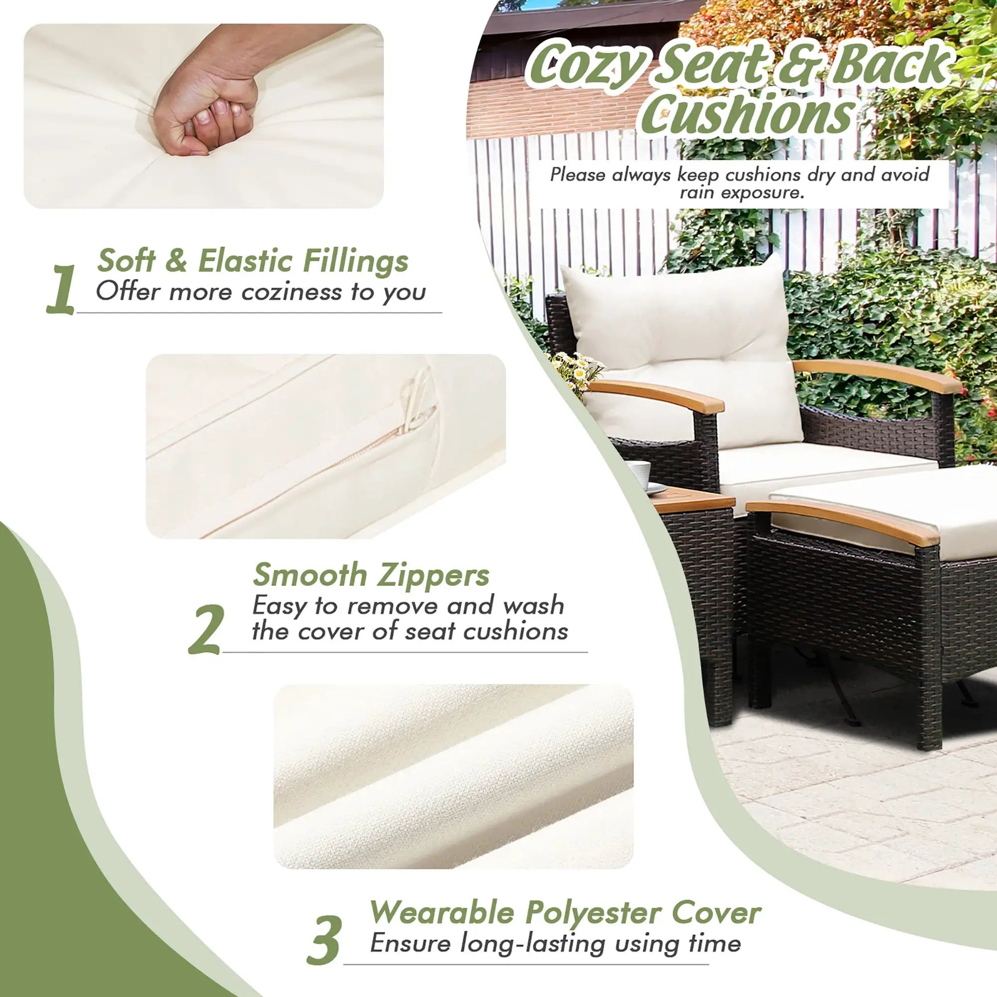 5PCS Patio Rattan Furniture Set Sofa Ottoman Cushioned Table W/Wood Top from PriceLows™