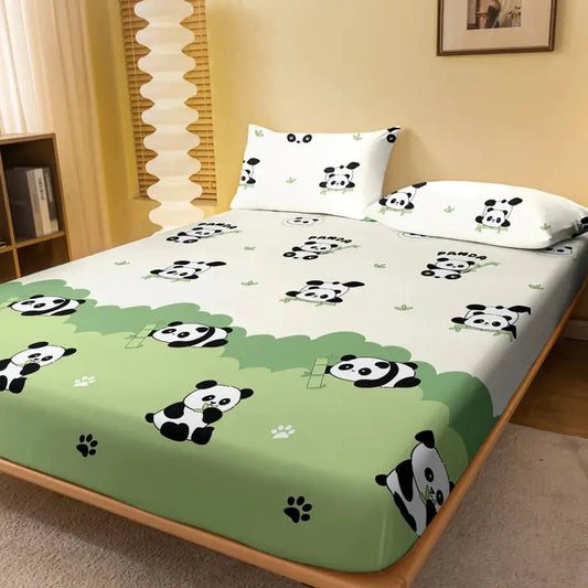 1 Cartoon Cute Plant Flower panda printed matte Fitted Sheet, bedroom printed bed cover, bedding (excluding pillowcases) from PriceLows™