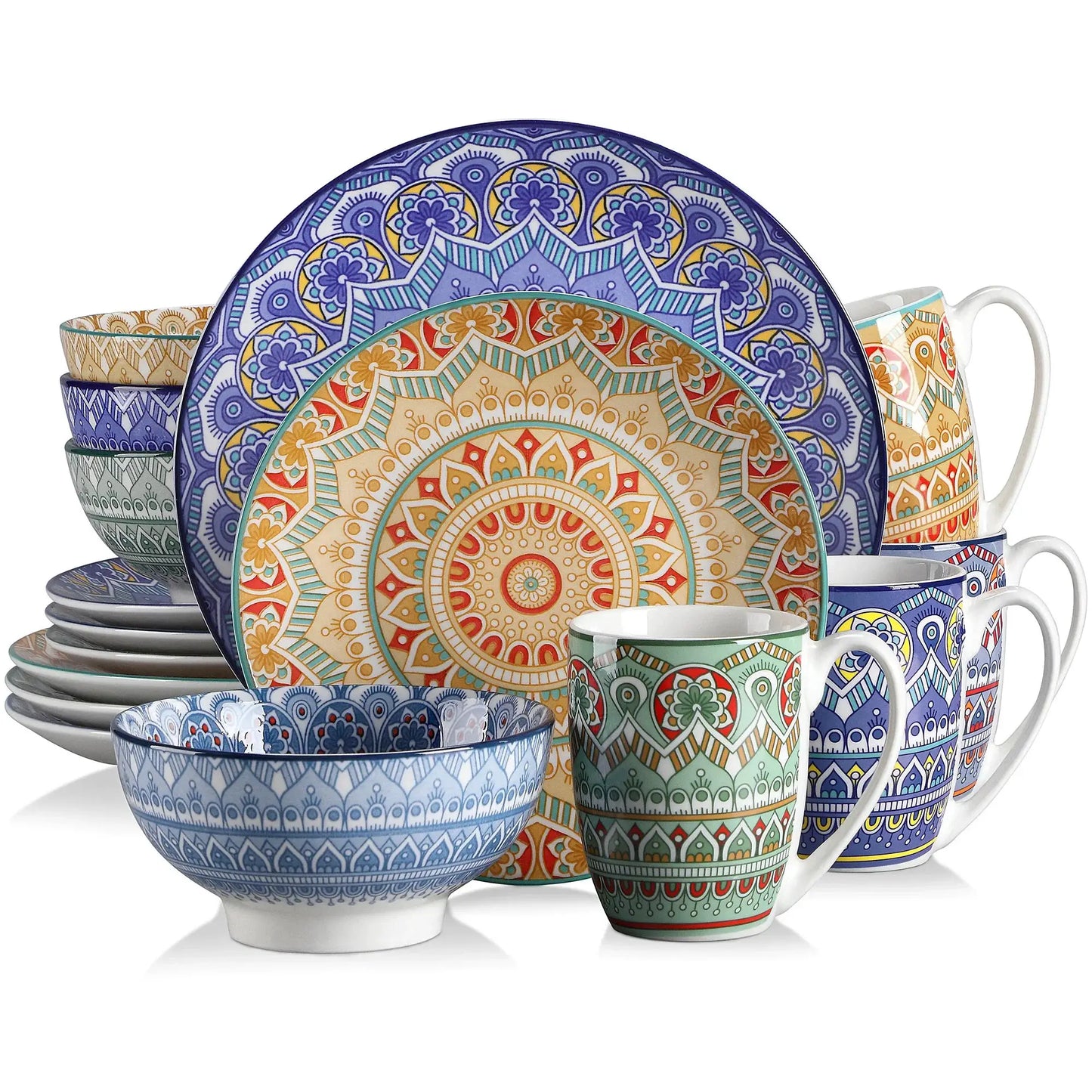 Vancasso Bohemian Mandala Patterned Ceremic Tableware 16PCS Porcelain Dinnerware Set with Dinner Plate Dessert Plate Bowl Mug from PriceLows™