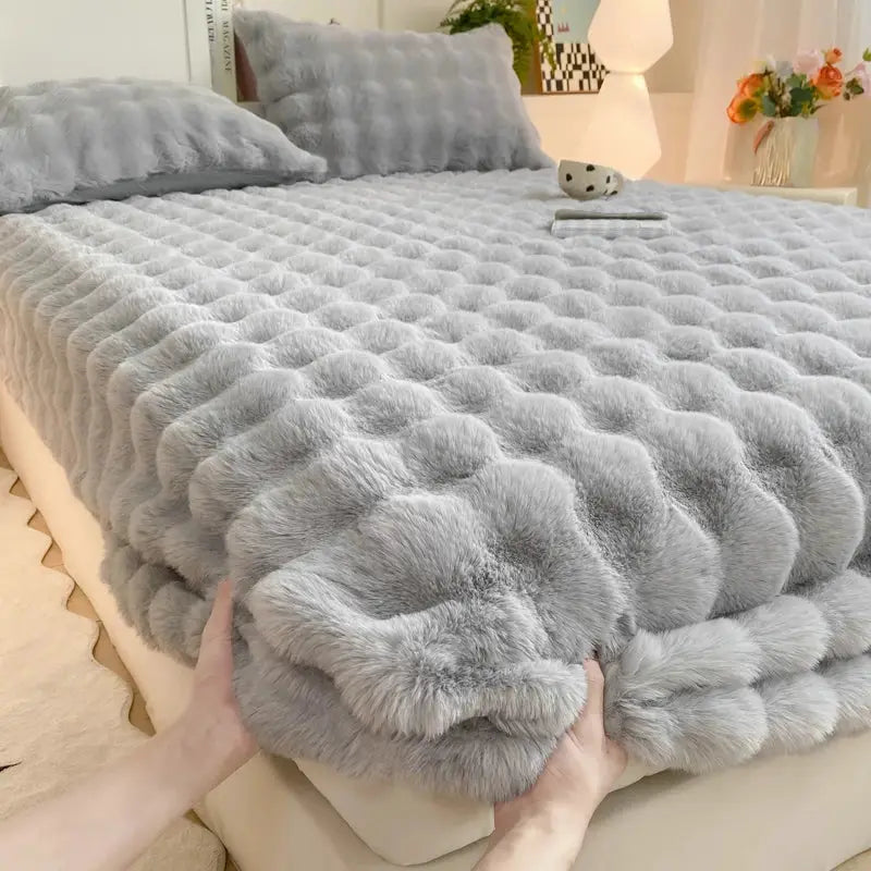 Fitted Bed Sheet | Plush Winter Warm | Solid Color | Full To King