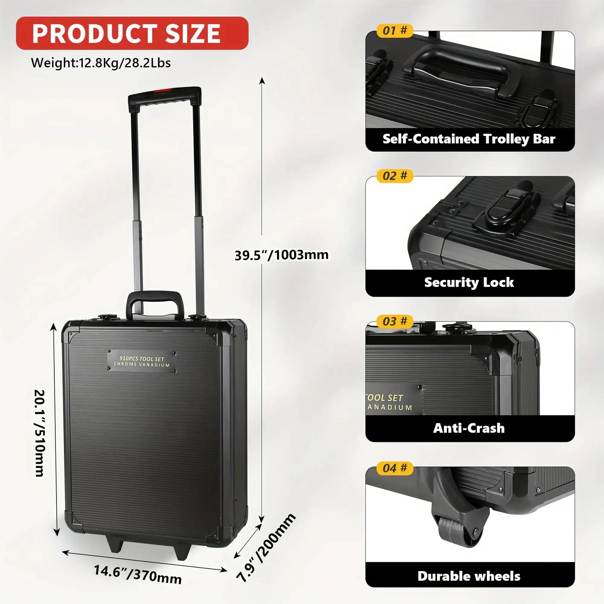 910pcs Aluminum Trolley Case Tool Set with Wheels, Four-Layer Tool Kit with Rolling Tool Box, Portable Toolbox Storage Case with Drawer for Repair Gift On Father's Day Christmas Stuff Valentine's Day Gifts from PriceLows™