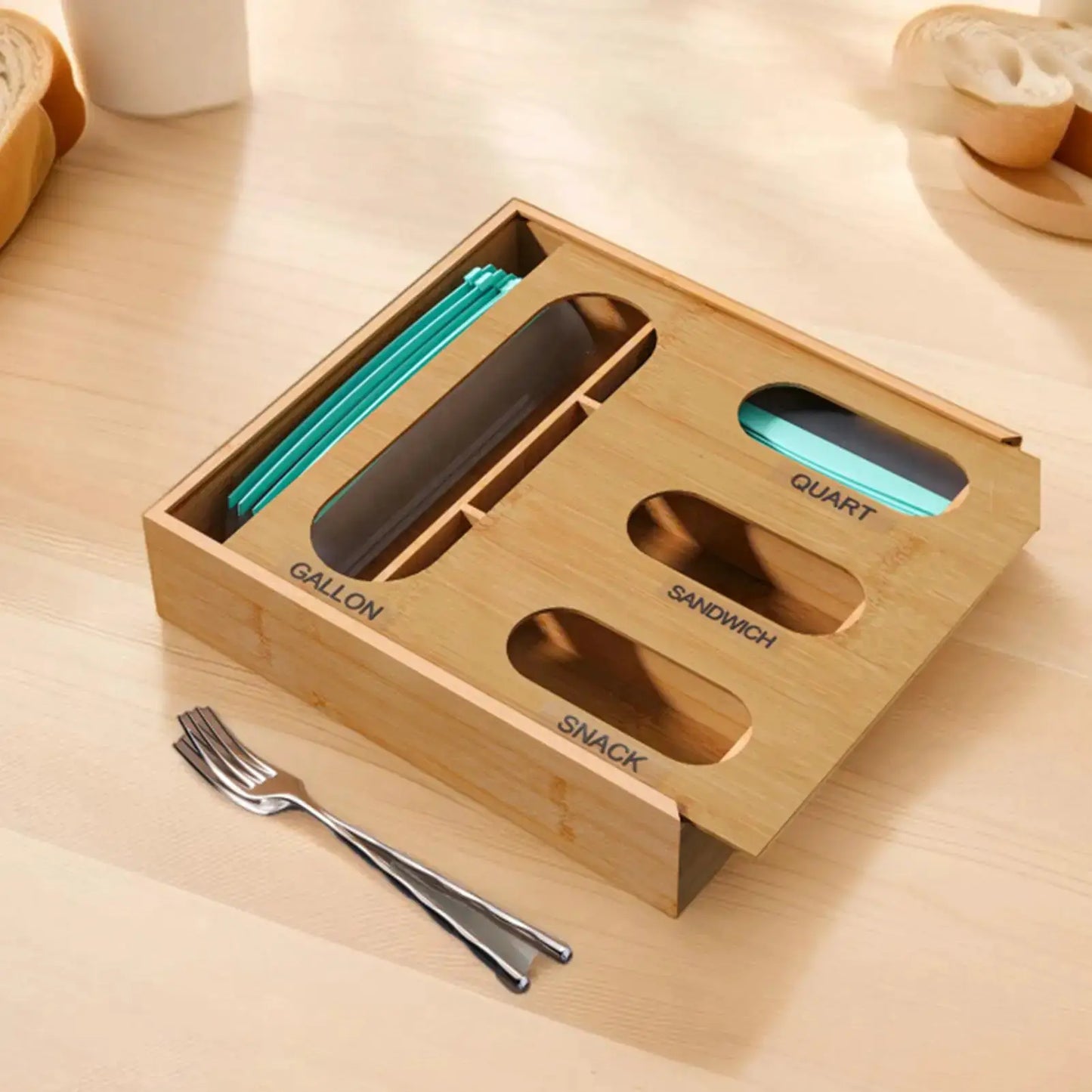 Baggie Organizer | 4 In 1 Design | Bamboo Construction | Kitchen Drawer