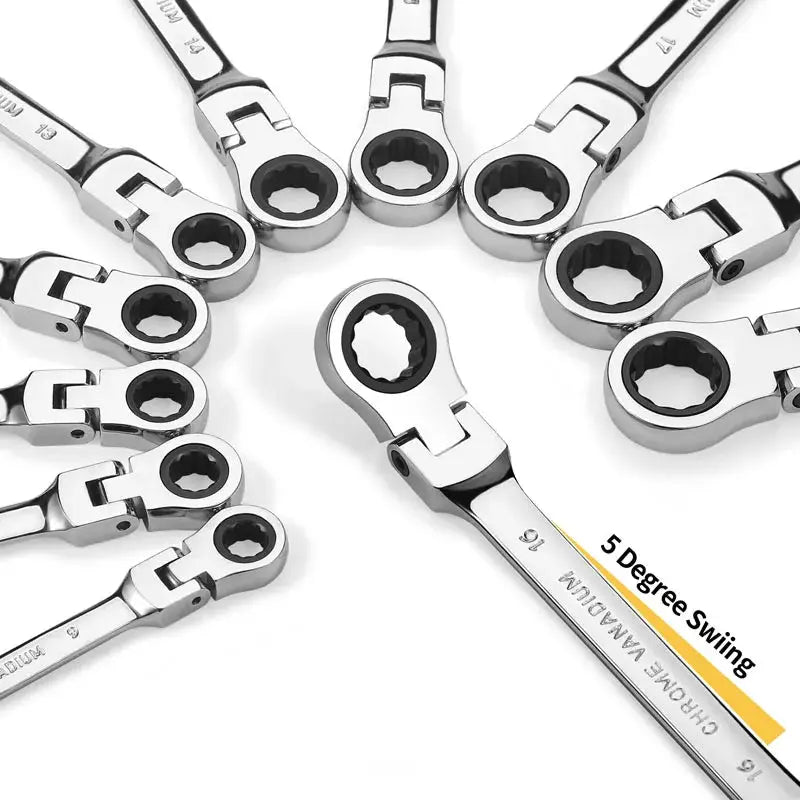 Ratcheting Combination Wrench Set Metric Flexible Head Spanner Set Chrome Vanadium Steel CR-V Flex-Head Ratchet Wrench Set from PriceLows™