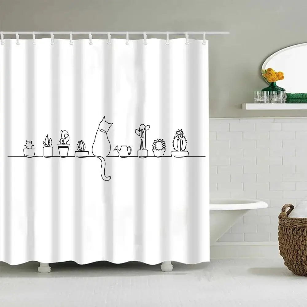 Puppy Cat Cute Cartoon Shower Curtains Washable Fabric Polyester For Bathtub Art Bathroom Decor Partition With Hooks Waterproof from PriceLows™