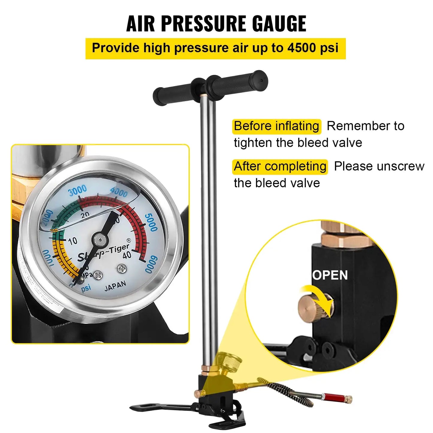 SucceBuy 3 Stage PCP Pump + Pressure Gauge 4500PSI Tire Kayak Ball Inflatable Air Gun Filling Stirrup High Pressure Hand Pump from PriceLows™