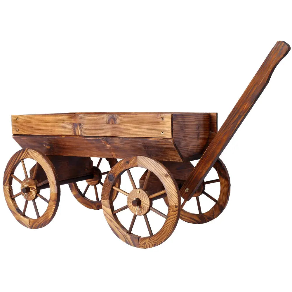 Wood Wagon Flower Planter Pot Stand W/Wheels Home Garden Outdoor Decor from PriceLows™