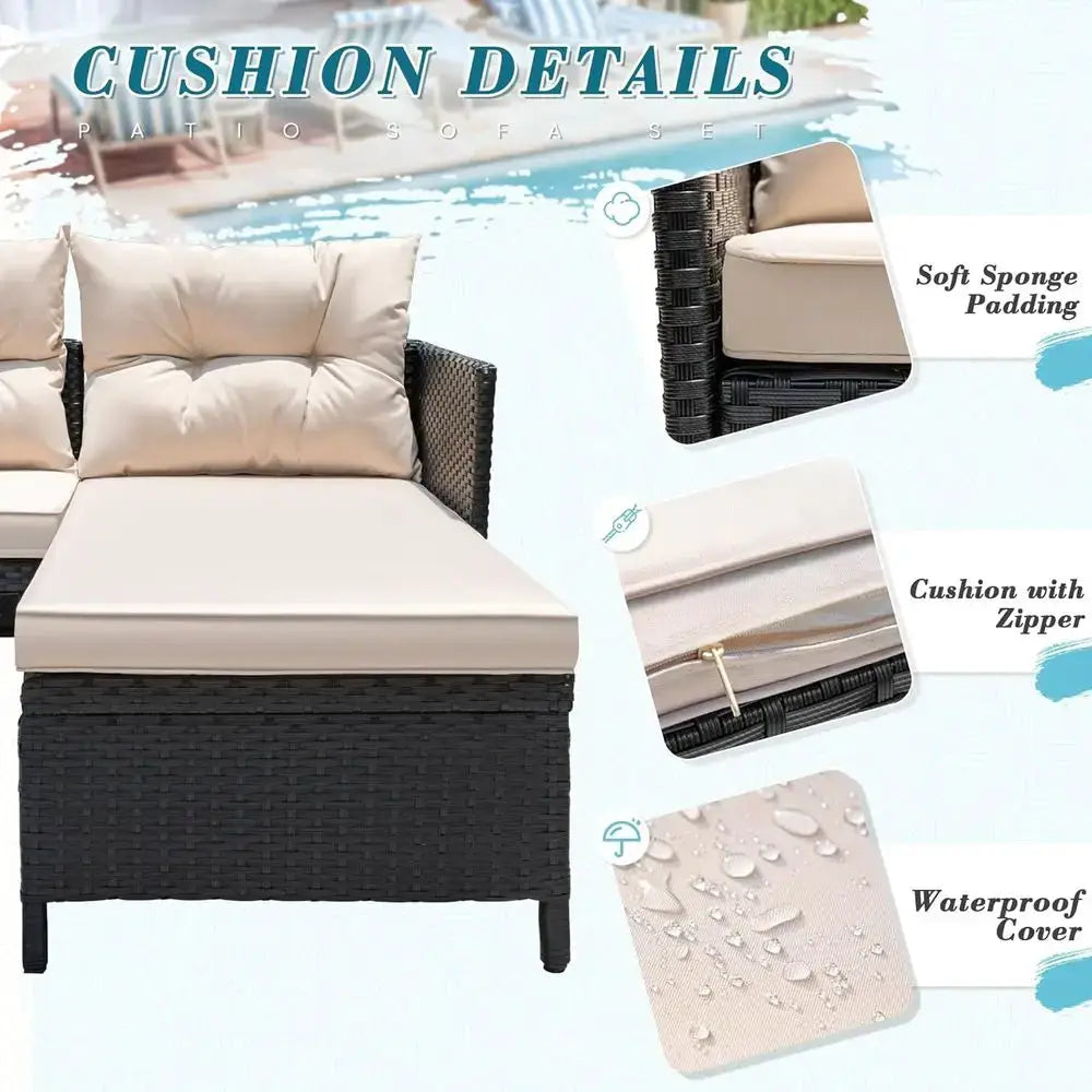 Light Beige Outdoor Wicker Sectional Sofa Set with Cushions and Coffee Table for Patio, Garden, Porch, Poolside from PriceLows™