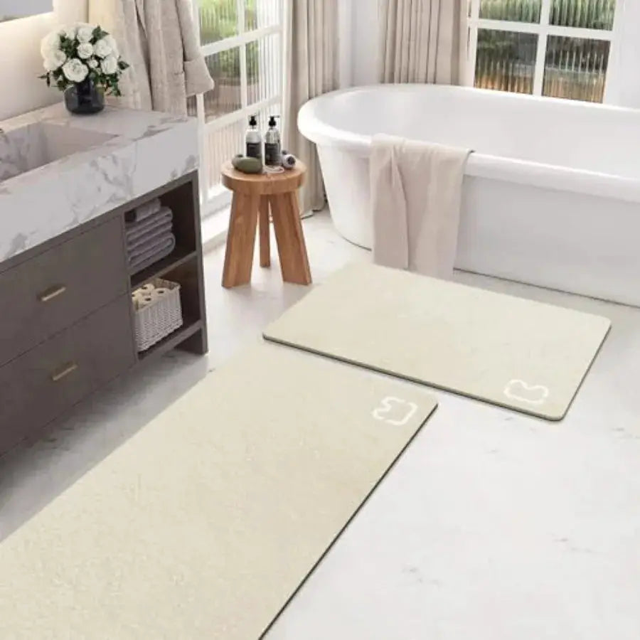 2 Pcs Bathroom Mat Rugs Set - Quick Dry Absorbent Diatomaceous Earth Bath Mat Non-Slip Bathroom Floor Mat with Rubber Backing, from PriceLows™