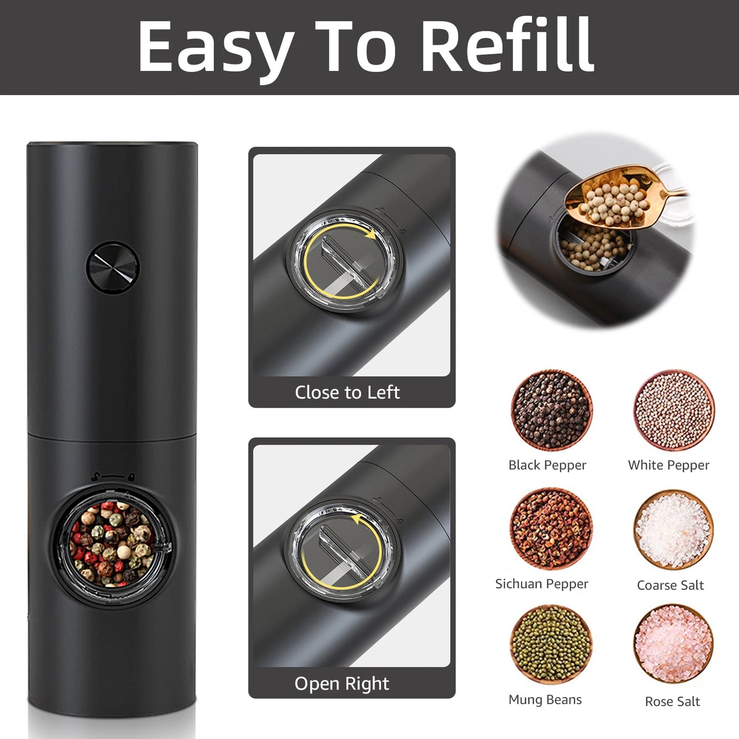 Electric Salt And Pepper Grinder | Battery Powered | Adjustable Coarseness