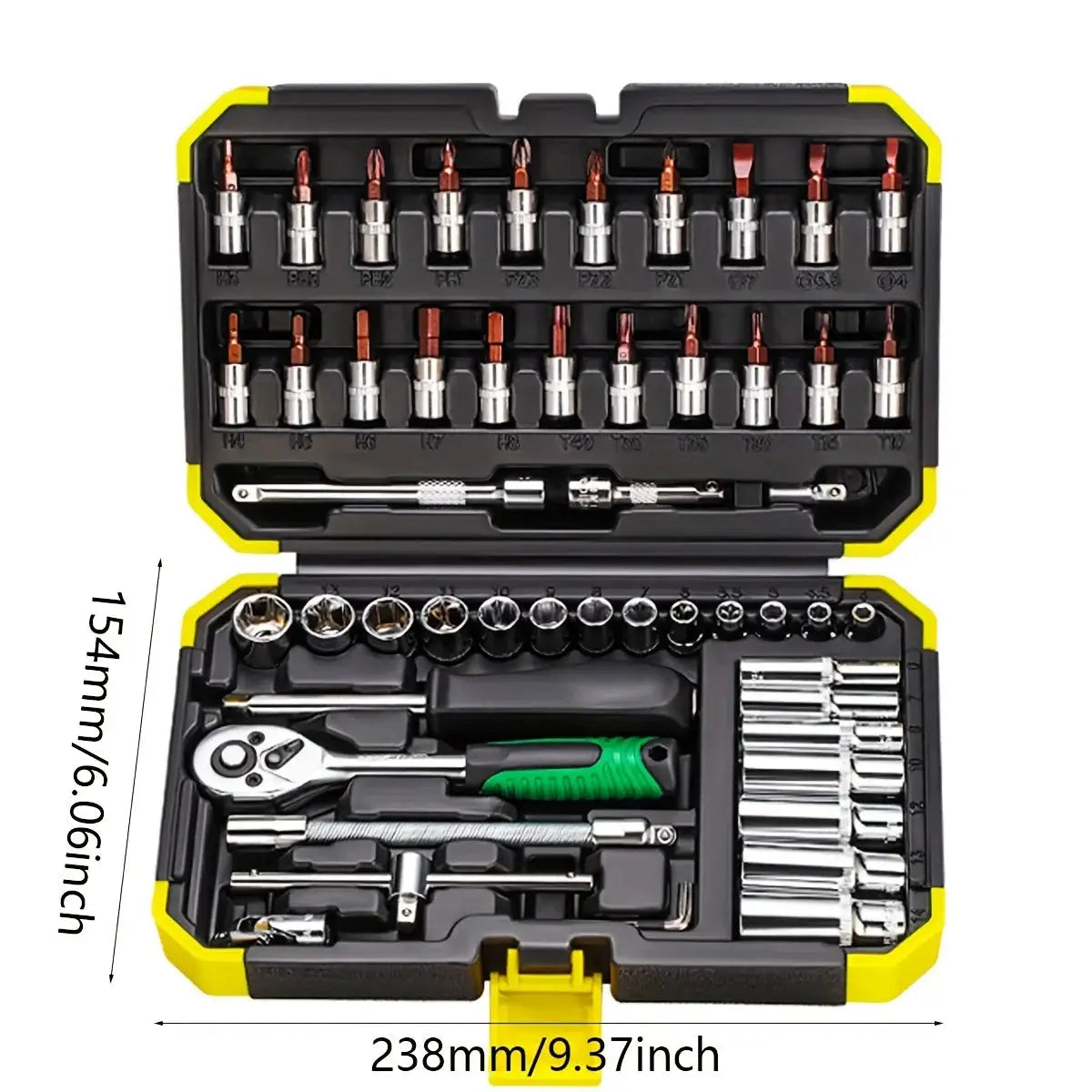 53 Piece Set of 1/4 Inch Socket Ratchet Wrench Set, with Socket Drill Bit Extension Rod Suitable for Automotive Repair with Case from PriceLows™