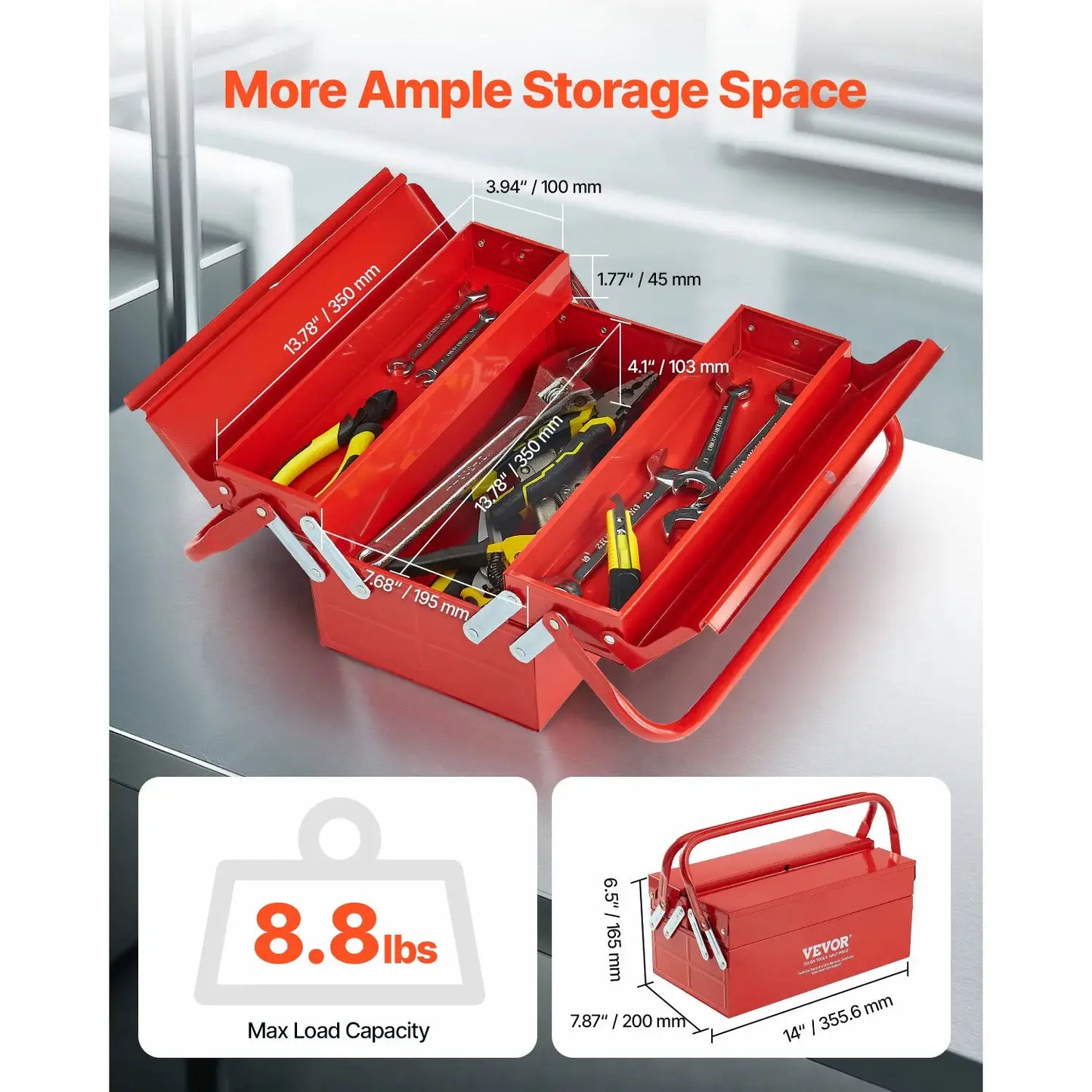 SucceBuy Metal Tool Box 2-Tier 3-Tray Portable Folding Tool Chest Organizer with Handle & Lock Toolbox for Factory Repair Shop from PriceLows™