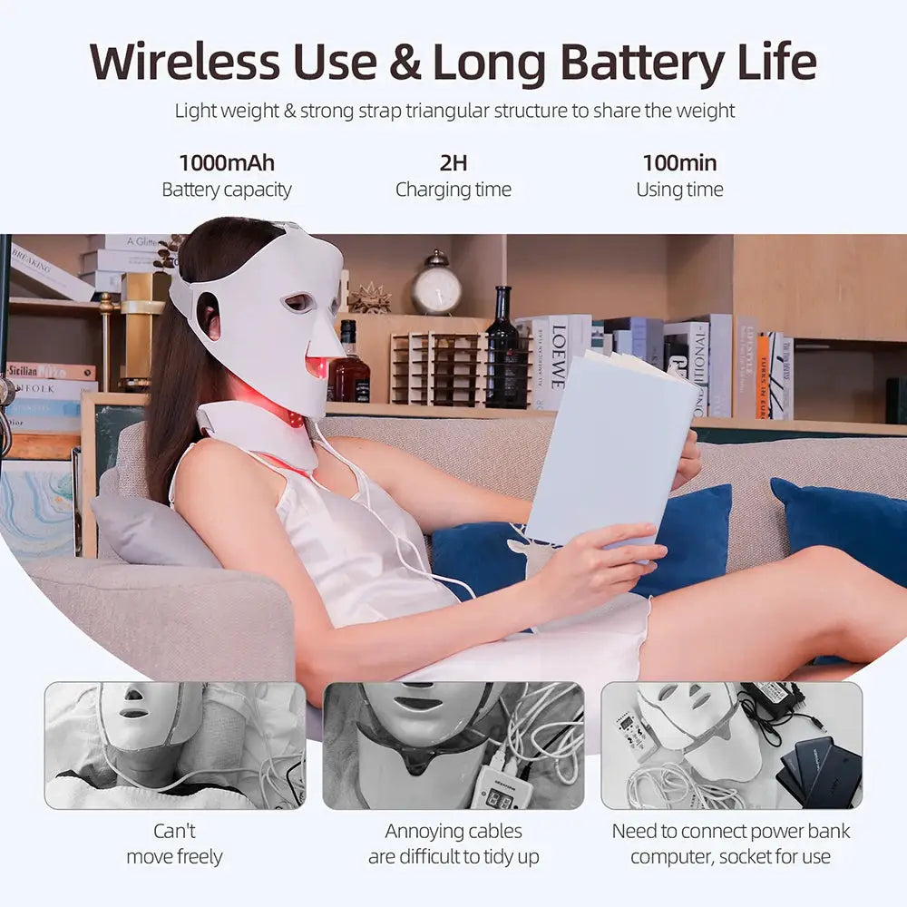 7 Colors Photon Face Neck LED Mask 3D Flexible Silicone Facial Beauty Mask Red Light Infrared Skin Care Repair Skin Wireless Use from PriceLows™