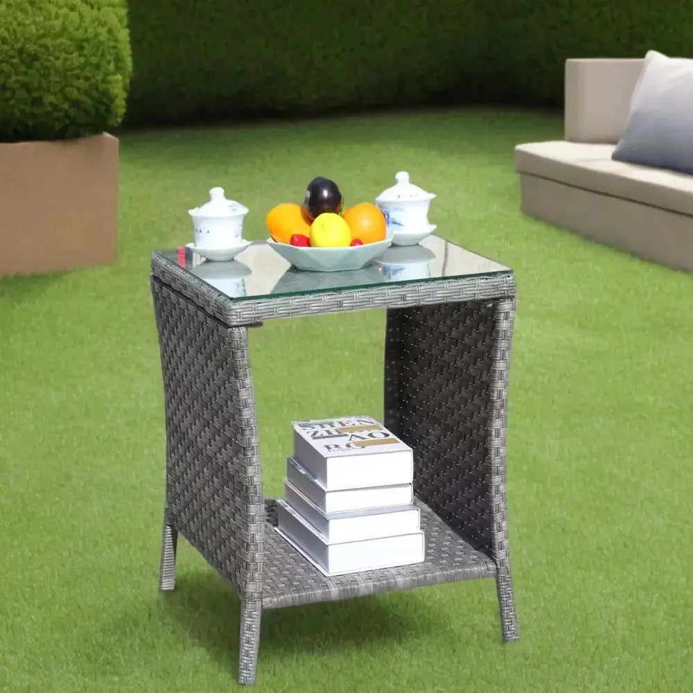 Outdoor Patio Furniture 1 Piece Coffee Table with Clear Tempered Glass for Backyard Lawn Garden Decor from PriceLows™