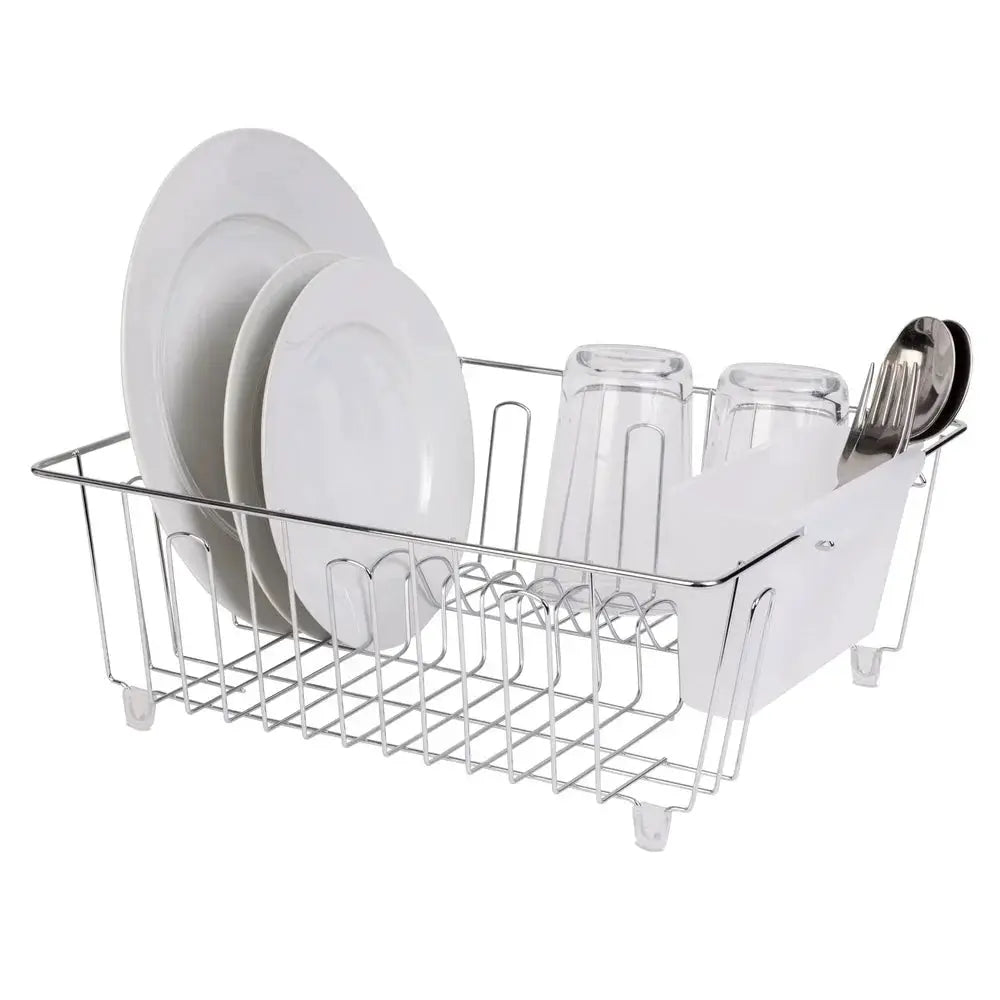 Small Wire Dish Rack Kitchen Organizer with Cutlery Cup Compact Dish Drainer Stainless Steel Countertop Drying and Storage from PriceLows™