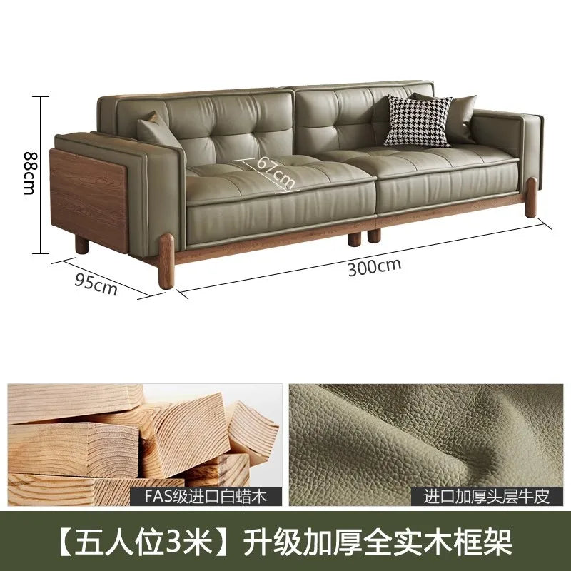Sofa | Top-Grain Cowhide Leather | Solid Wood Frame | Small Space Living Room