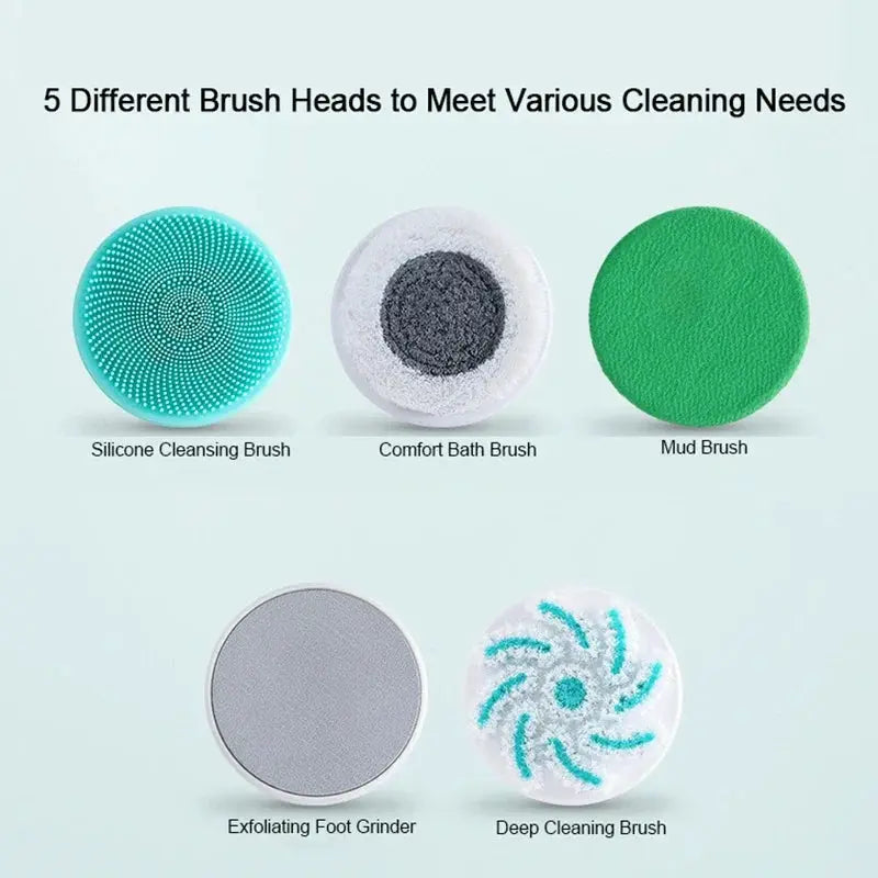 Electric Shower Brush Set | 5 In 1 | Rechargeable | Long Handle Scrubber