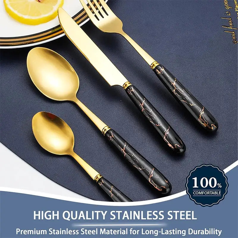LMETJMA 24 Pcs Flatware Set Stainless Steel Knives Forks Spoons Cutlery Set Service for 6 Kitchen Utensil Tableware Set JT378 from PriceLows™