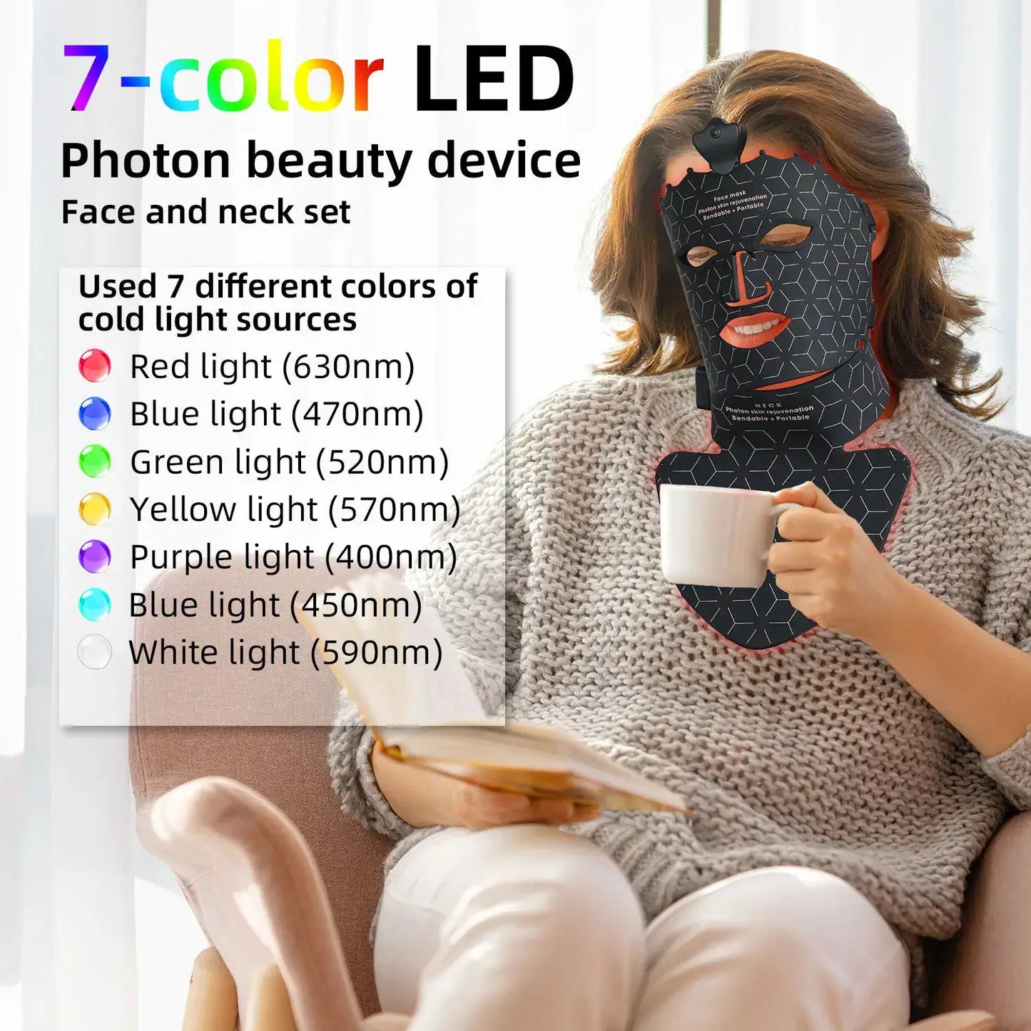 Red Light 7 Colors LED Face Mask Therapy Beauty Mask for Anti-Aging Wrinkles Skin Rejuvenation Lifting Tighten Home Use Tool from PriceLows™
