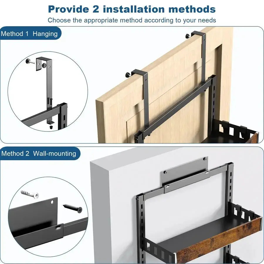 Over the Door Pantry Organizer, 6Tier Adjustable Wooden Basket Kitchen Pantry Door Organization and Storage, HeavyDuty Metal Han from PriceLows™