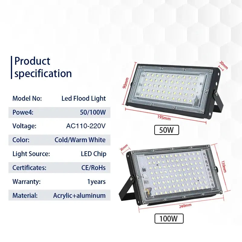 LED Floodlight | IP65 Waterproof | Aluminum Housing | 50W 100W