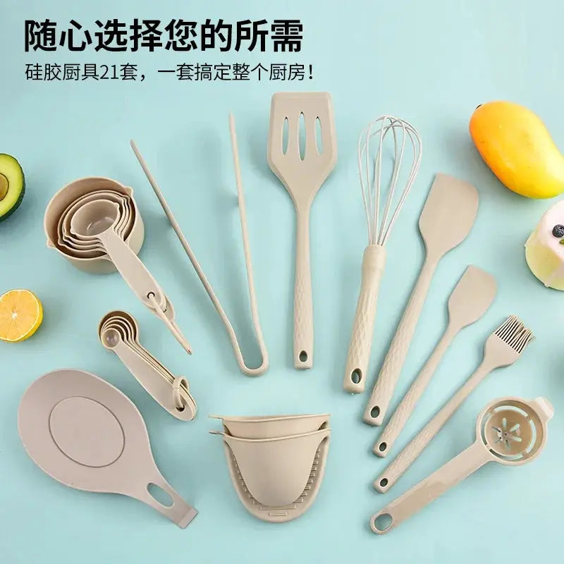 Integrated Silicone Kitchenware Baking 21 Piece Set High Temperature Resistant Non-stick Pan Spatula Oil Brush Egg Beater Frying from PriceLows™