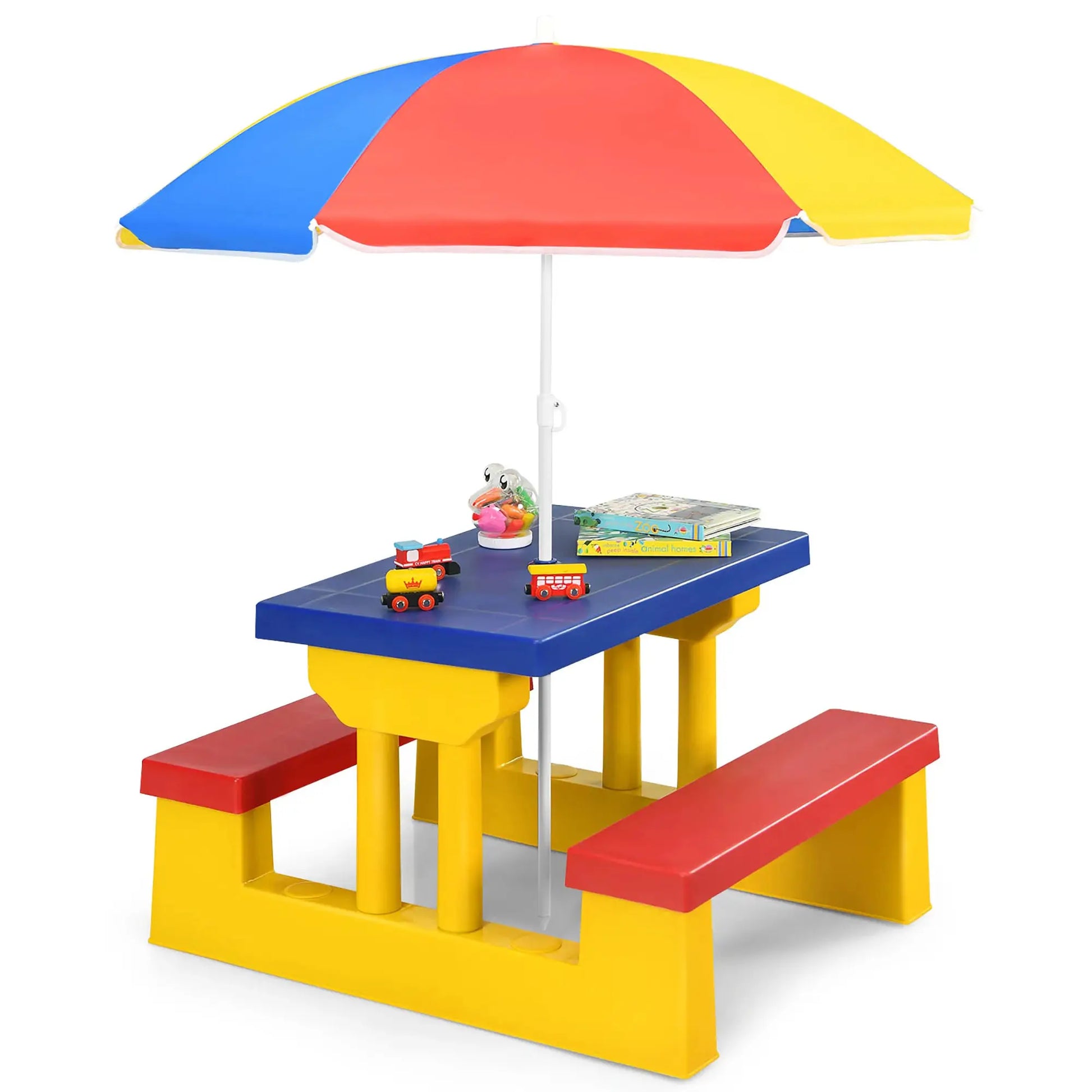 Kids Picnic Table Set W/Removable Umbrella Indoor Outdoor Garden Patio from PriceLows™