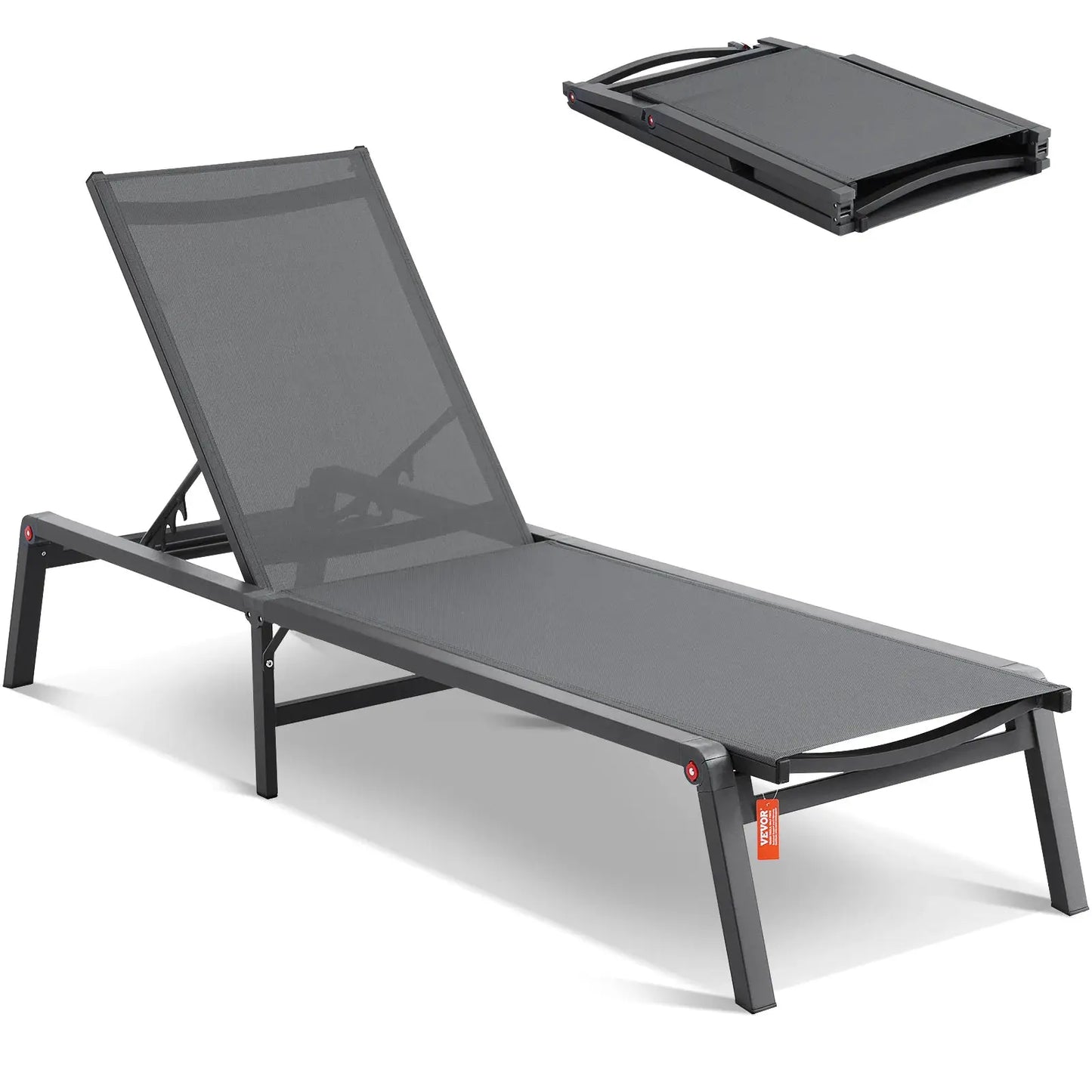 SucceBuy Chaise Lounge Chair Outdoor Aluminum Patio LoungeFolding Pool Lounge Recliner Full Flat for Patio Beach Pool Dark Grey from PriceLows™