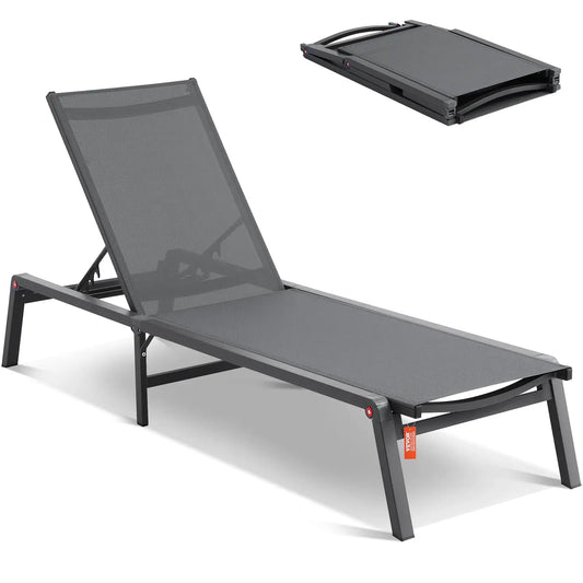 SucceBuy Chaise Lounge Chair Outdoor Aluminum Patio LoungeFolding Pool Lounge Recliner Full Flat for Patio Beach Pool Dark Grey from PriceLows™