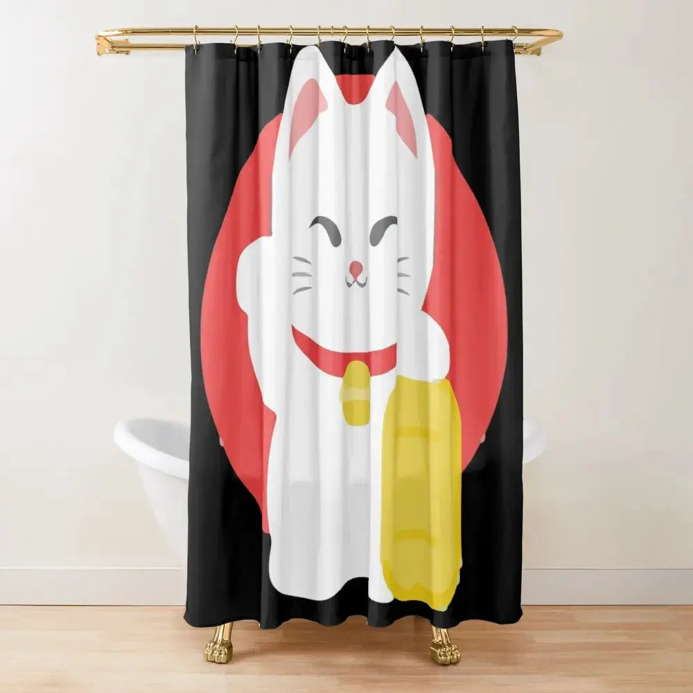 Japan Lucky Fortune Cat Shower Curtain Gold Coin Bathroom Decoration With Hook Polyester Fabric Waterproof Shower Curtain Hooks from PriceLows™
