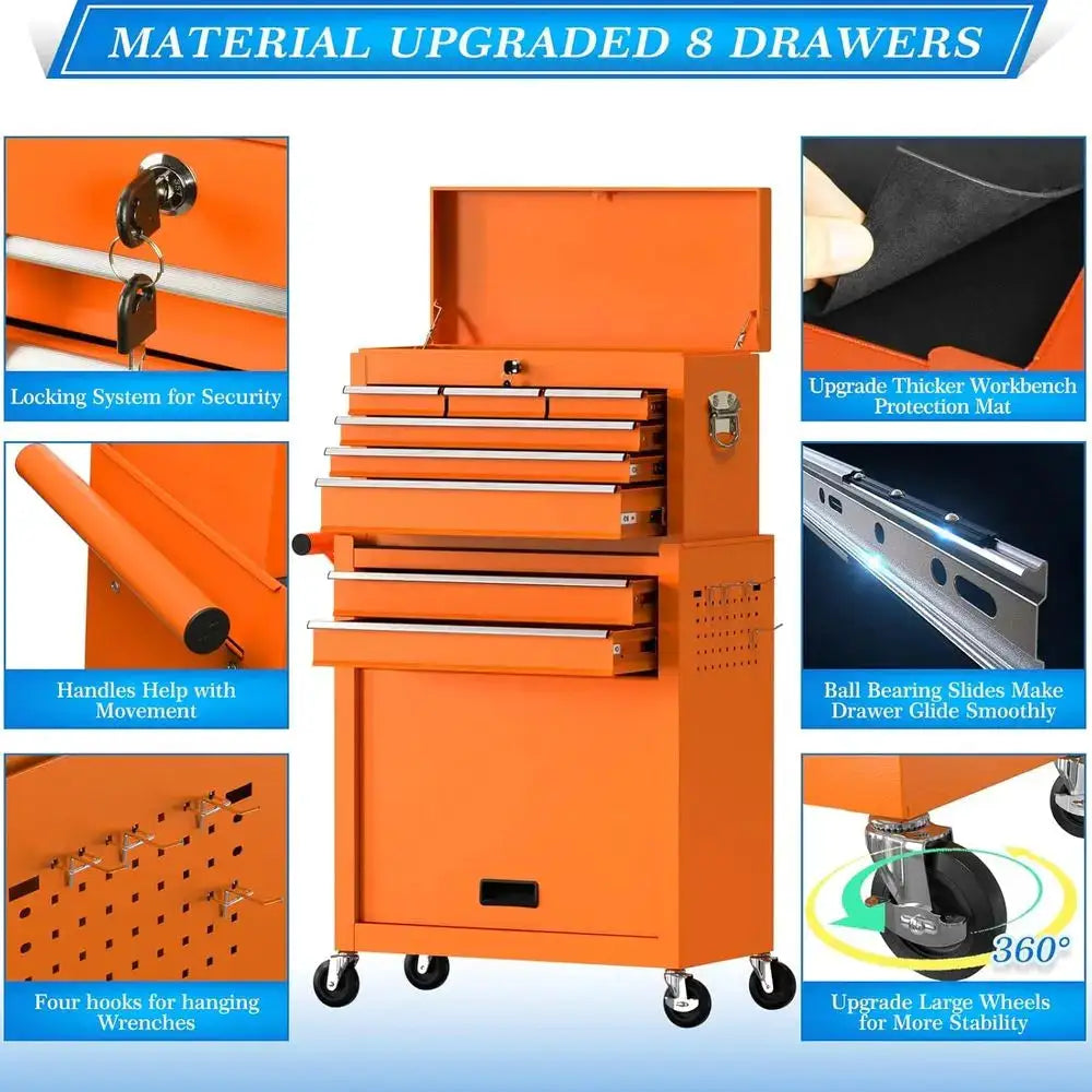 Orange Rolling Garage Tool Cabinet with Wheels and Locking Toolbox Storage from PriceLows™