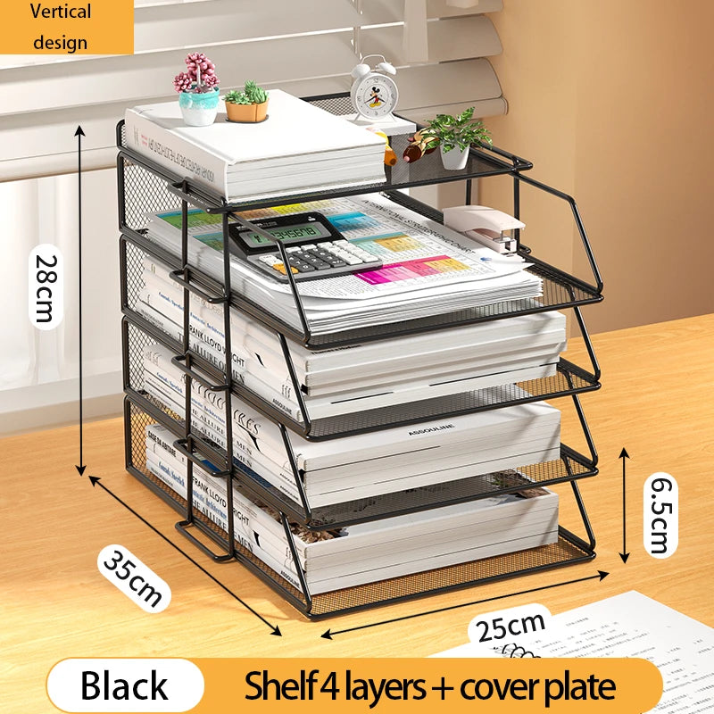 Desk Organizer | 4 Tier Stackable | Metal | Black Finish