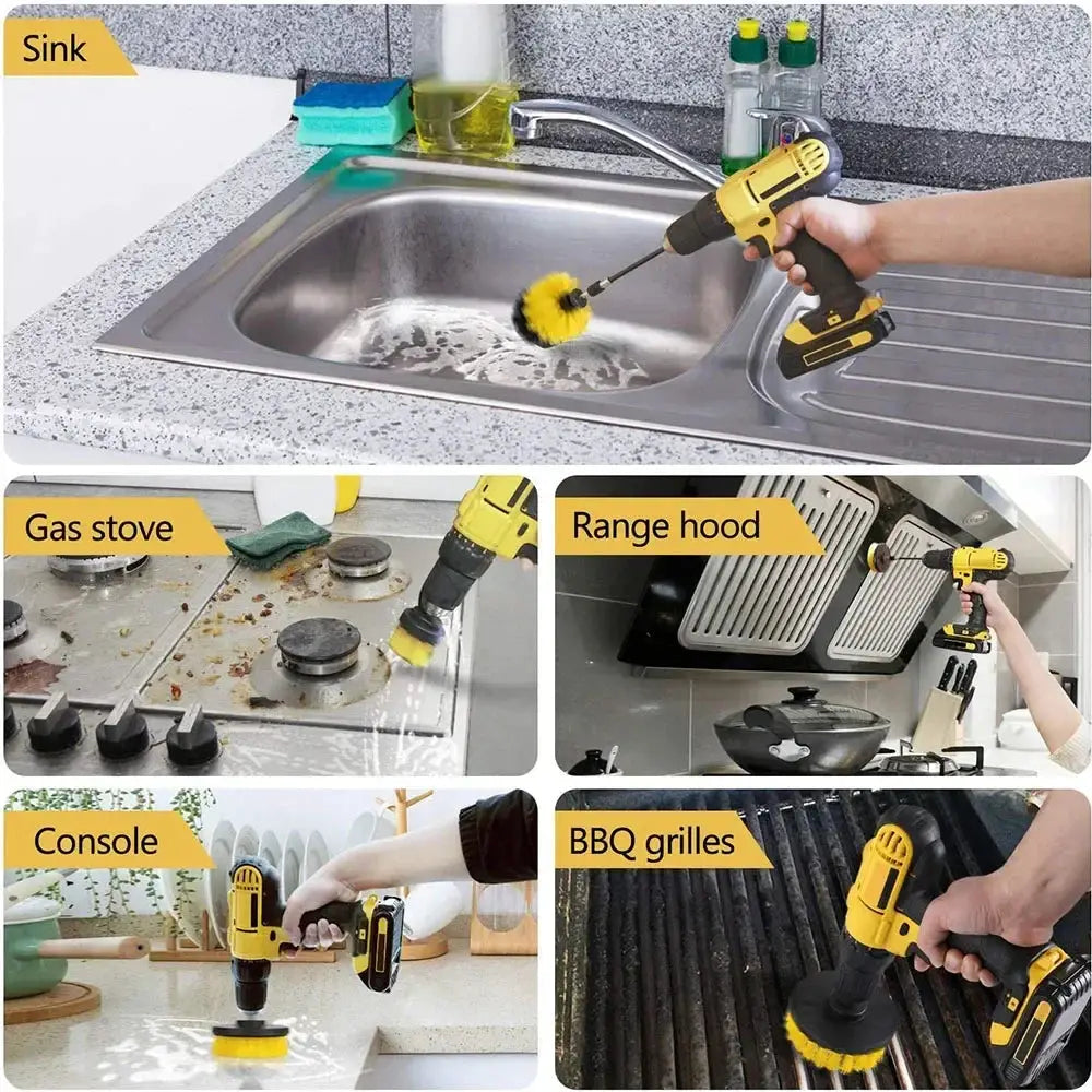 Drill Brush Attachment Set Power Scrubber Wash Cleaning Brushes Tool Kit with Extension for Clean Glass windows Kitchen Toilet from PriceLows™