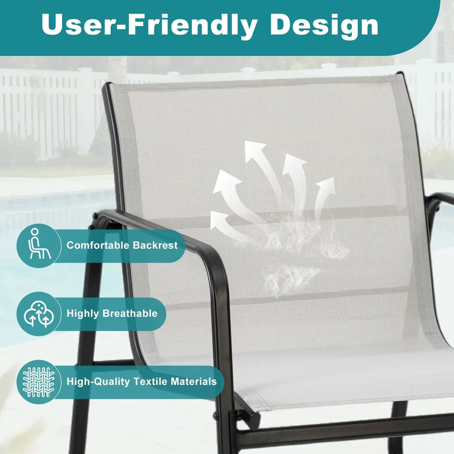 JHK Patio Furniture 3 Pieces Set with Table Outdoor Metal Frame Lumbar Support Mesh Backrest Sectional Balcony Sets for Garden from PriceLows™