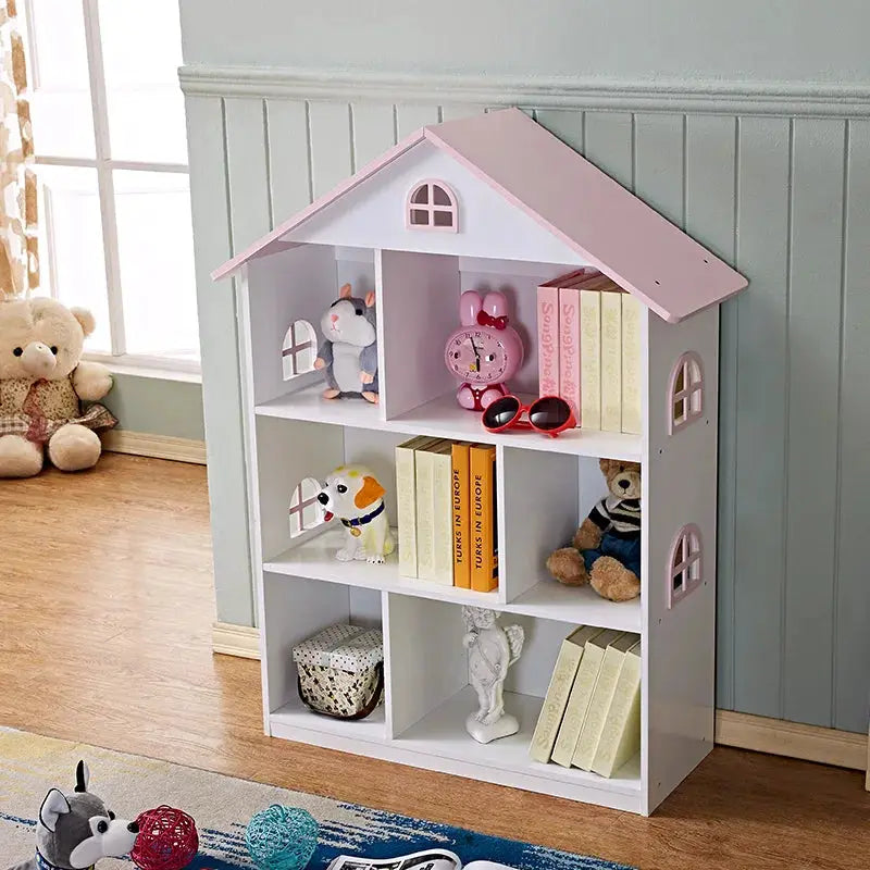 Wooden Dollhouse Bookshelf 3-Tier Doll House Bookcase Kids Books Toys Storage Organizer Shelves for Children's Bedroom Playroom from PriceLows™