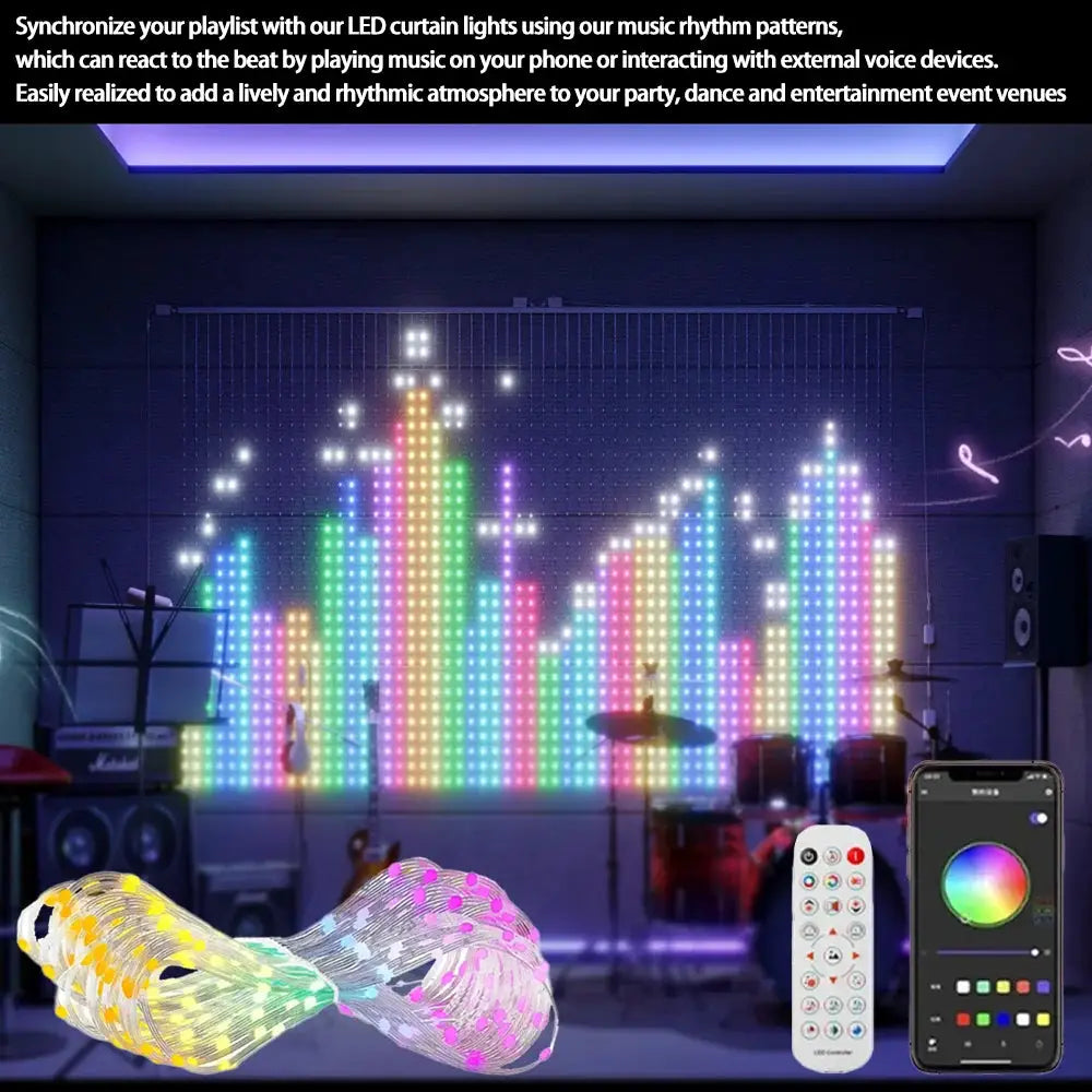 Smart Outdoor Curtain Lights | 400LED App Control | IP65 Waterproof | 2X2M 3X3M