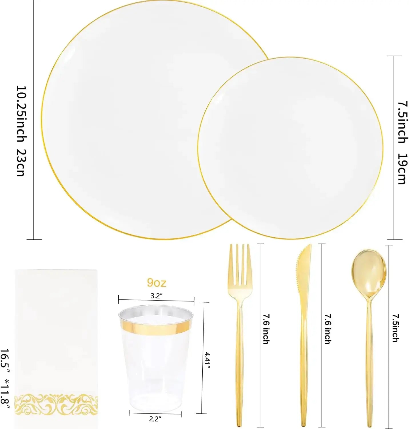 210Pcs Gold White Disposable Plastic Plates Set for Wedding Birthday Party Includes Dinner Dessert Cups Napkin Cutlery from PriceLows™