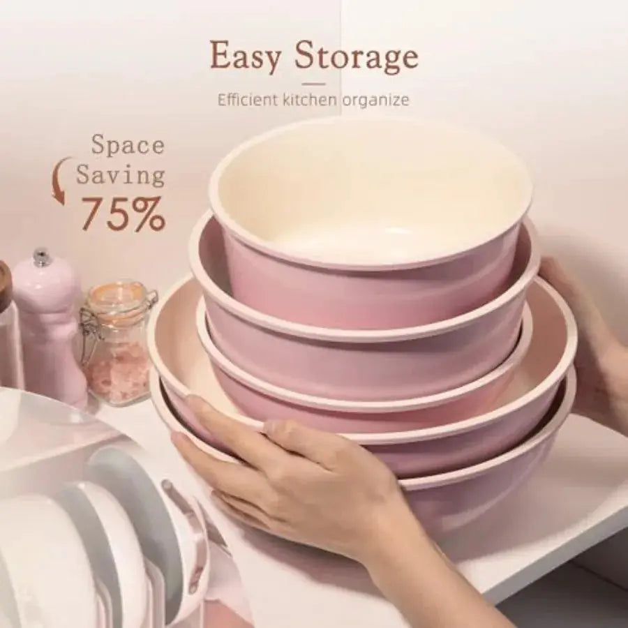 Pots and Pans Set Non Stick, Ceramic Cookware Set Detachable Handle, RV Kitchen Cooking Set Removable Handles, Oven Safe, Induc from PriceLows™