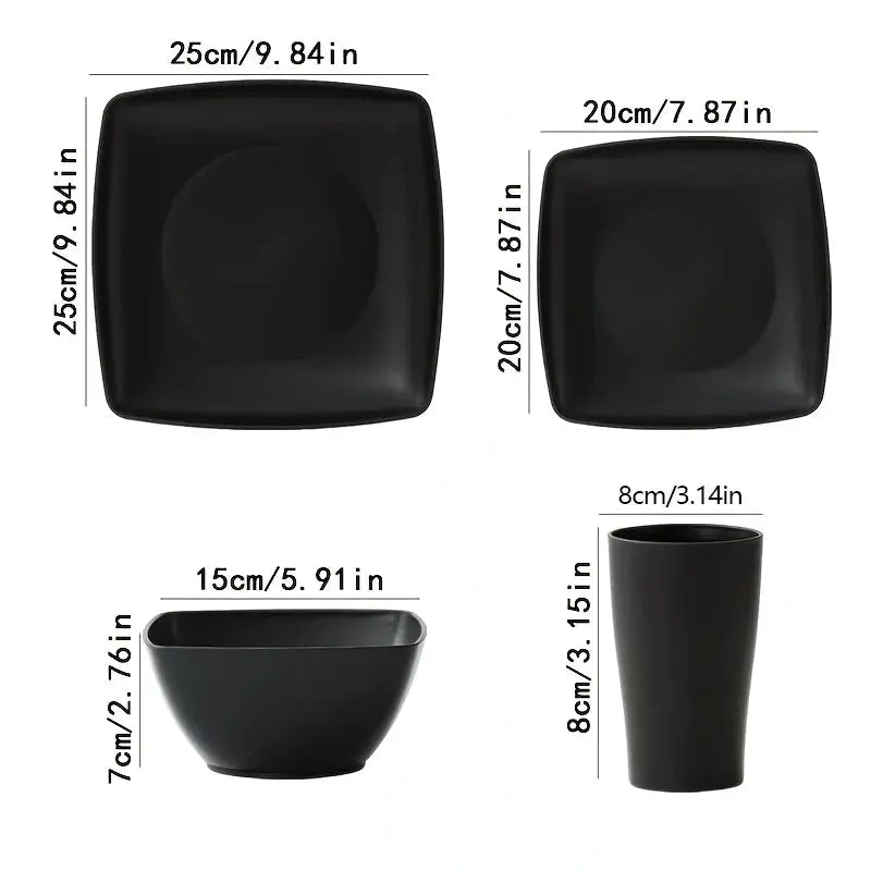 16/32 piece square steak plate salad bowl tableware set, square plate bowl cup, environmentally friendly and durable from PriceLows™