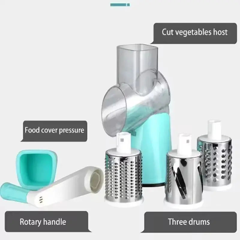 Rotary Vegetable Slicer | 3 In 1 Grater | Stainless Steel Blades
