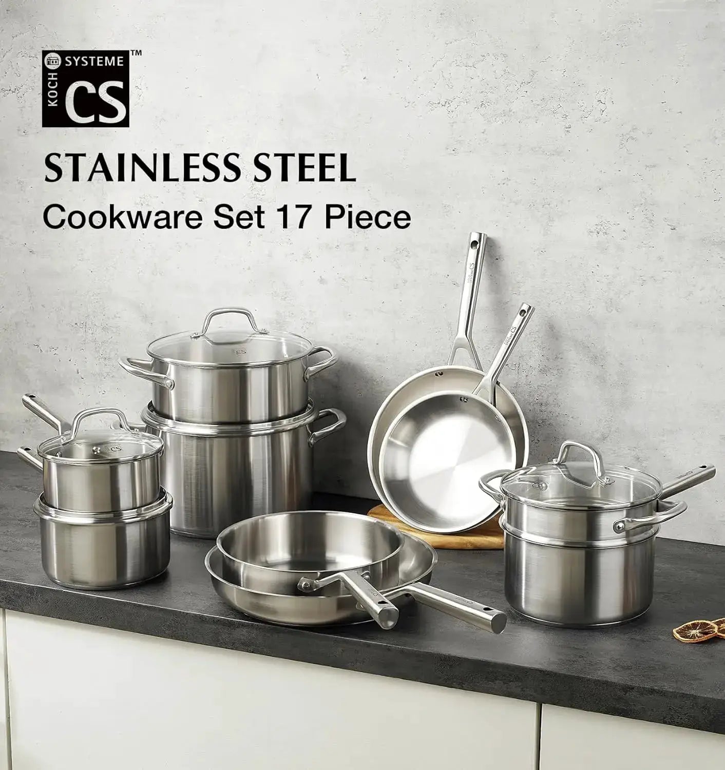 Stainless Steel Cookware Set 17 Piece, Professional 18/10 Stianless Steel Pots and Pans Set, 5-Layer Base, Oven & Induction Safe from PriceLows™